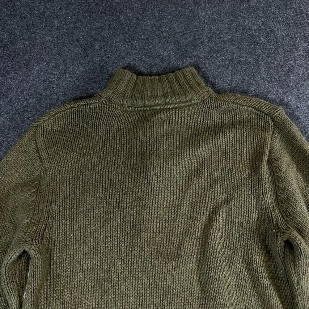 Fossil Mens Olive Green Fair Isle Mock Neck Button Sweater Large Cotton Angora